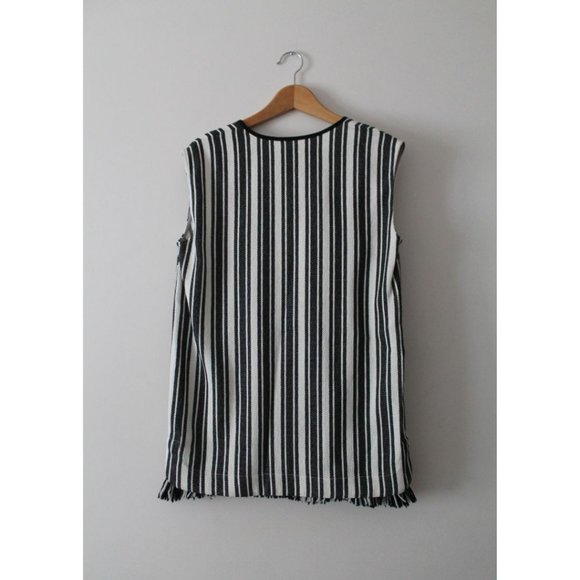 Baum Und Pfergarten Aralda Dress Stripe Fringe Hem Ecru Black Size 40/ L - Picture 4 of 10